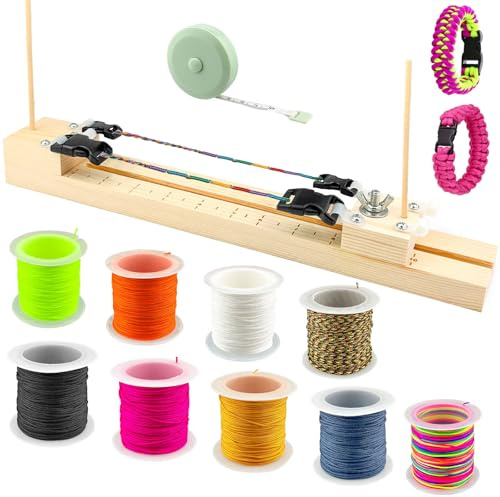 WZYTEU 1 styck paracordjigg + 10 rullar 4 mm nylonsnöre, trä jiggarmband med spännen, för paracordhalsband nål armband tillverkning stickverktyg