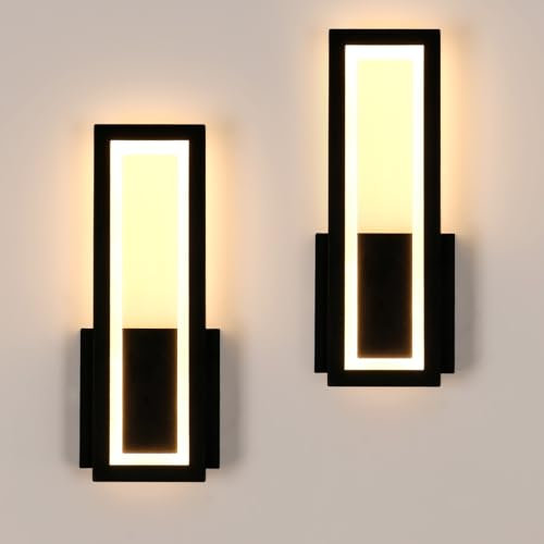 Osairous Applique LED da Parete Interno, 2 Pezzi 16W 1800LM Lampada da Parete Moderno in Acrilico, Lampada a Muro Nera Camera da Letto Luce Calda 3000K per Soggiorno Corridoio Studio Balcone, 32CM