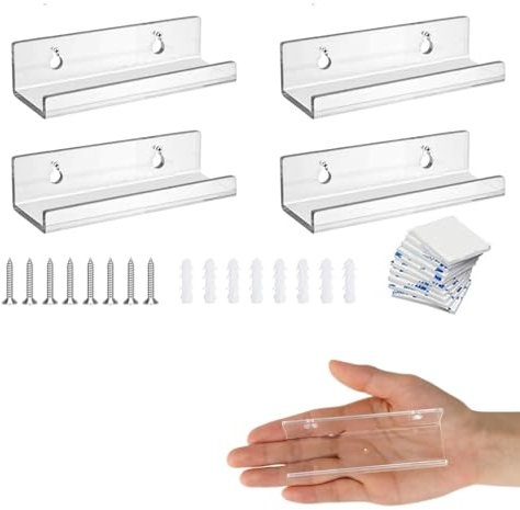 Fonyiunce 4 Piezas Soporte Vinilos Pared, Estante de Vinilo, Estanteria CD, Soporte De Pared para Discos De Vinilo, Estante de Acrílico para Discos, para Colecciones CDS