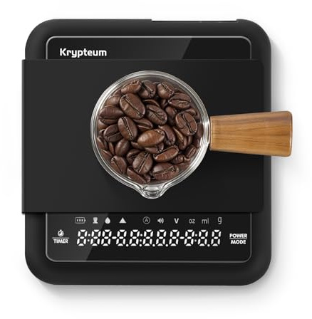 KRYPTEUM Rechargeable Mini Coffee Scale with Timer, 2kg/0.1g Precision Digital Coffee Scales for Espresso, Portable Digital Kitchen Scale with Automatic Timing, Espresso Scales with Four Modes (Black)