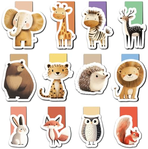 Tixlux 12 Pcs Magnetic Bookmark, Party Bag Fillers for Kids, Magnet Book Marks for Children Women, Book Accessories for Reading Lovers Teacher Students Animals Fans, School Stationery Supplies