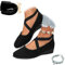 Women's Crisscross Strap Wedge Shoes,Womens Round Toe Ballet Wedge Dress Shoe Elegant Suede Comfy Slip-On Shoes (Black,5)