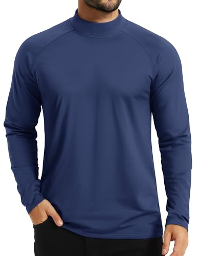 TACVASEN Camiseta Cuello Alto Hombre Funcional Jersey Largo Jersey Invierno Camiseta Running Hombre Long Sleeve Tshirt Men Sudadera Azul Marino, 3XL