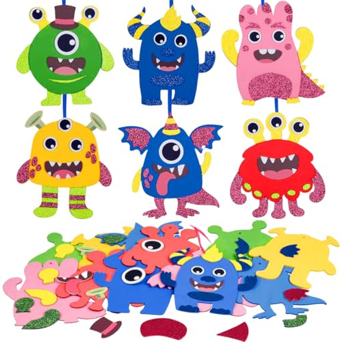 6 Pcs Activite Manuelle Enfant, Kit d'Artisanat Monstre Enfant, Bricolage Monstre pour Enfants 3 4 5 6 7 8 9 Ans, Cadeaux d'anniversaire pour Garçons et Filles, Kit DIY Decoration Halloween Noel