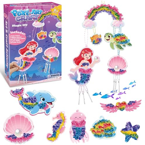 Afufu Kit de Loisirs Créatifs Jouets Poke in Art, 14 Sirènes Animaux Marins et 6 Carillons éoliens, Bricolage Foil Artisanat Activité Manuelle Enfant Fille 6–12 Ans, Travaux Manuels Cadeau Créatif
