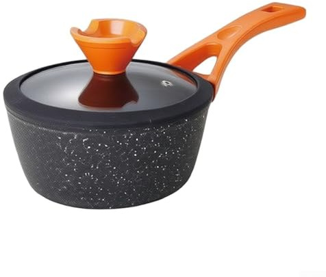 Wlinfetity Allegkruka med glaslock och ett handtag tillverkad av robust legering för mjölk och gröt, platt botten lämplig för gas och induktion, ergonomiskt handtag, svart, 32 x 16 x 11 cm