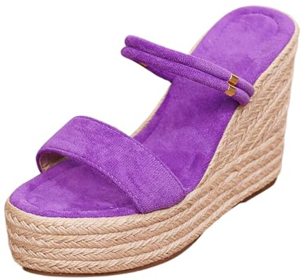Espadrilles compensées pour femme - Sandales compensées confortables - Chaussures d'été - Talons compensés - Sandales élégantes - Chaussures à talon H - Chaussures dirndl, O violet, 37 EU