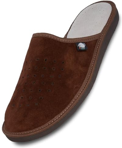 FOOTHUGS Men's Slippers | Memory Foam Plantar Fasciitis Orthotic Leather Mule Slippers | Arch Support | Regular & Wide Fit