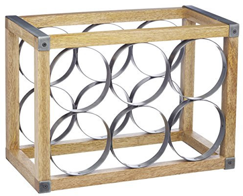 KitchenCraft Industrial Kitchen Portabottiglie di Vino da 6 Bottiglie Stile Vintage in Metallo / Legno, 24.5 x 17.5 x 34 cm (9.5” x 7” x 13.5”)