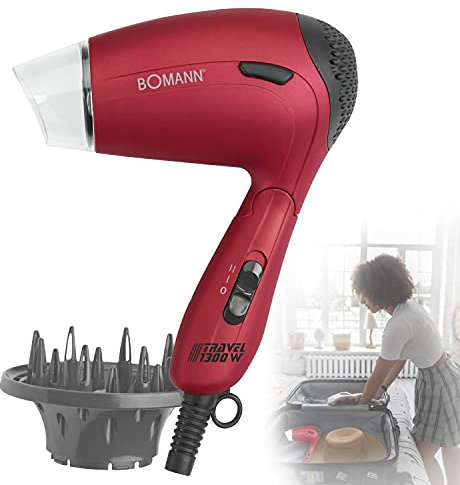 Haartrockner Reisefön 1200 Watt Kleiner Haarfön Sportfön Rot (Föhn, Aufhängeöse, Fön, 2 Stufen, Mit Tasche)