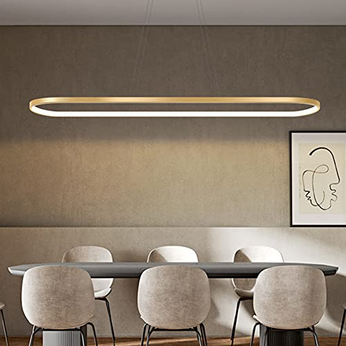Bellastein Lámpara colgante ovalada para mesa de comedor, lámparas de oficina, luz colgante LED, luz de techo regulable, lámpara de diseño de anillo moderno (L70cm, dorado)