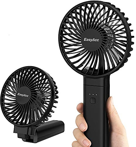 EasyAcc Handventilator, tragbar, 17 Stunden, USB-C-Ventilator, mit wiederaufladbarem Akku, 4 Geschwindigkeitsstufen, 5 Klingen, abnehmbarer Deckel, für Olympias, UEFA Euro 2024, Outdoor