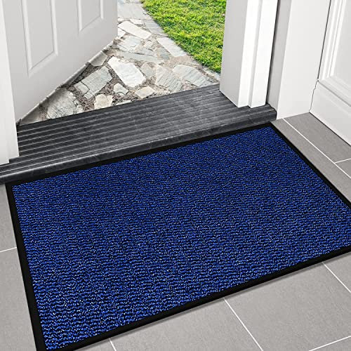 Door Mats Outdoor - Blue, 40 x 60 cm - Waterproof Non Slip Strong Rubber Backing PVC Door Mat for Indoor Kitchen, Entrance Hall Hallway