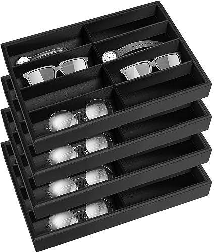 Amylove 4 Pcs Black Sunglass Organizer Trays 8 Grids Velvet Glasses Holder Jewelry Display Organizer Eyeglasses Storage Box Drawer