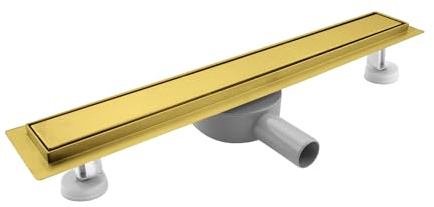 SaniteModar Canalina duschavlopp i guld, 90 cm, duschränna med 360° vattenlås och filter, 2-i-1-paneler
