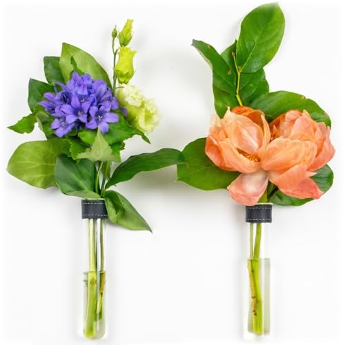TWILG – Magnetic test tube vases – Black – Pack of 2 | Magnetic wall vases with glass test tubes, holder and leather strap; for flowers and interior decoration