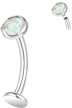 ZS ASTM F136 - Piercing per ombelico in titanio con pietre di opale 14G, 6/8/10/12/14 mm, filettatura interna, barra lunga, piercing per ombelico, L:12mm, Opale sintetico, Zirconia
