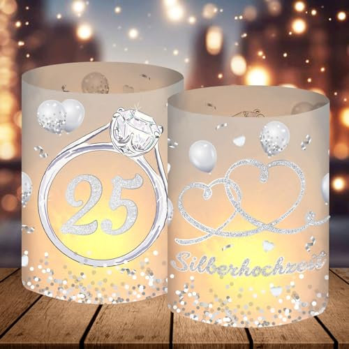 12 portavelas para decoración de mesa de bodas de plata, mesa decorativa para bodas de plata, 25 años de boda, regalo de 25 aniversario de boda, adecuado para velas de té o velas