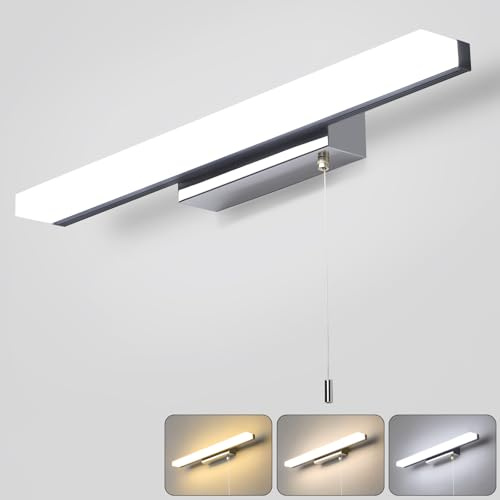 Lightess 40CM LED Bathroom Mirror Light with Pull Cord Bathroom Over Mirror Lamps IP44 Wall Lamp Stainless Steel Hotel Bedside 6W Picture Wall Shaver Make Up Sconce Lights