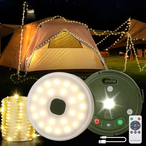 Catena luminosa da campeggio arrotolabile, 10 m, versatile portatile, ricaricabile, luce da campeggio con 9 modalità di illuminazione, impermeabile, ricarica USB, lampada da campeggio, cortile,