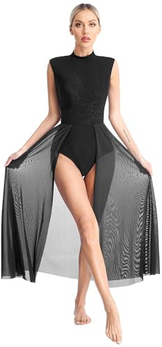 Yihuimin Robe Danse Lyrique Femme Classique sans Manche uni Académiques Costume De Danse Lyrique Tenue Spectacle Compétition S-XXL Noir S