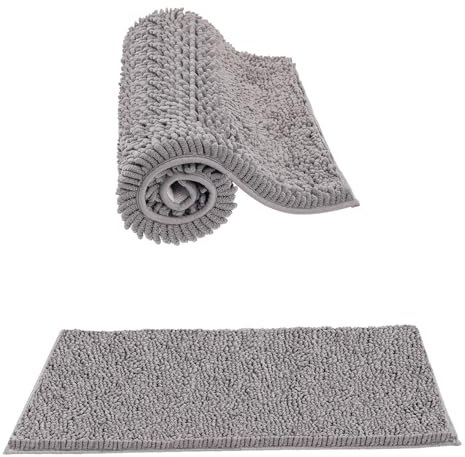 Crystals Non Slip Bath Mat For Bathroom, Extra-soft Toilet Mat, Quick Dry Water Absorbent Shower Mat, Machine Washable Pedestal Mat For Toilet (Bath Mat, Grey)