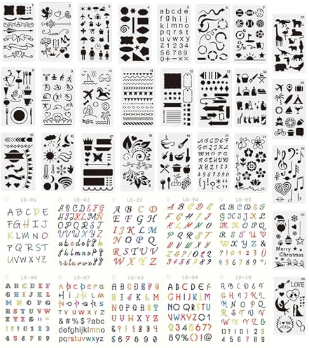 HTTDSLF 36 Pezzi Stencil per Pittura, Set di Stencil per Lettere in Plastica per Alfabeto, Modelli di Disegno, Numeri Assortiti e Dimensioni, SStencil Lettere Corsivo, SStencil Bambini Disegnare