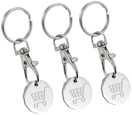 3pcs Shopping Trolley Token, Trolley Coin with Keychains | Durable Metal