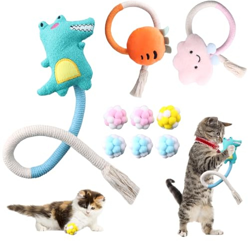 Juguetes Gatos, 3 Palitos de Hierba Gatera, 6 Pcs Pelota Gato, Juguete De Dentición Para Gatos, Juguete para Masticar Gatos Interactivo, para Cuidado Dental y Contra el Mal Aliento Limpiar Los Dientes