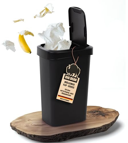 BigDean Mülleimer 50 Liter Schwing & Klappdeckel schwarz Küche