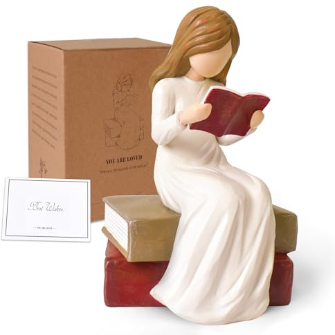 Cuayaes Book Lover Gifts Reading Sculpture, Book Accessories for Reading Lovers, Graduates, Students, Teachers, Hand-Painted Resin Figurines Ornaments Bookshelf Decor for Home Office Desk