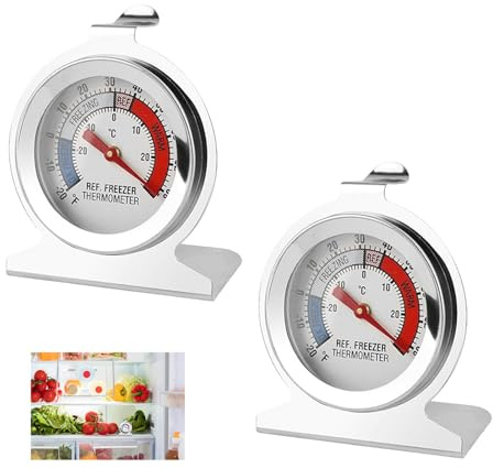 2 Piezas Termómetro para Congelador, Termometro Nevera Acero Inoxidable, Frigorífico Interior Rango Temperatura -30 a 30°C (-20 a 80°F) con Gancho para Colgar Base Ancha, Ideal para Hogar Restaurantes