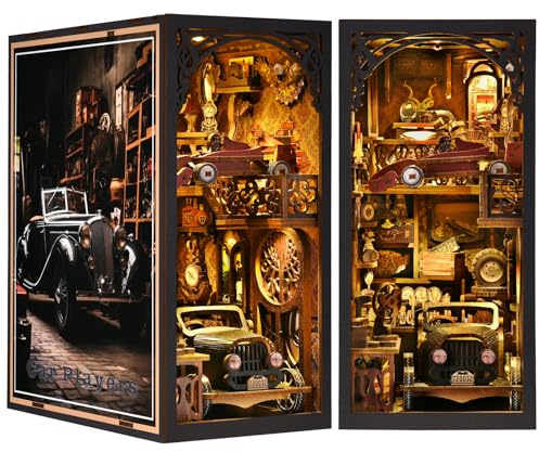ETKVR DIY Book Nook Kit, Maison de Poupées Miniatures en Bois,Maisons a Construire avec Meubles et lumière LED, Booknook Miniature House Cadeau de Bricolage pour Adultes - Joueurs de Voitures