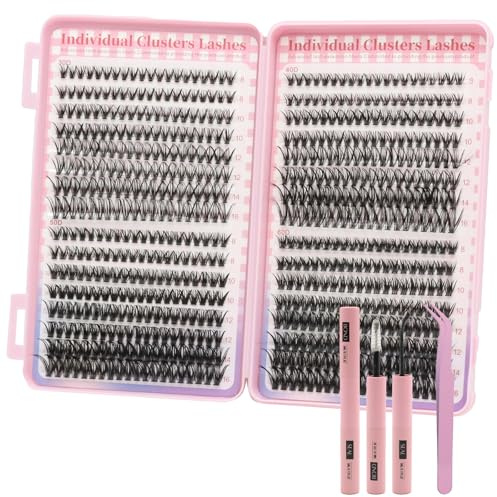 VEGCOO Pestañas Postizas Naturels Cluster Lashes 640 Unds 30+40+50+60D Pestañas Pelo a Pelo Extensiones de Pestañas Individuales Tipo Racimo Ruso con Accesorios y Pinzas (8-16 mm)