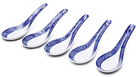 Dessertskedar 5 St Vit Porslinsskedar Blåmönstrad Asiatisk Keramik SoppaskedVarmt Rissked Sked Köksservis Rörsked