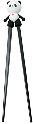 TOKYO design studio ESS-Stäbchen für Kinder, schwarz, 22 cm, mit süßem Panda als Halterung für Anfänger, Stäbchen auswechselbar