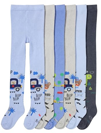TupTam Collants pour Bébé Garçon et Enfant Lot de 6 Fantaisie ou Unis Collant avec Motif Hiver, Mix de couleurs 2, 62-74