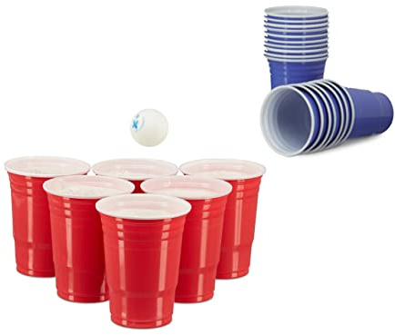 Relaxdays 200 x Beer Pong Becher in Rot und Blau, Getränkebecher 473 ml / 16 oz, Partybecher US College Style, red, Blue
