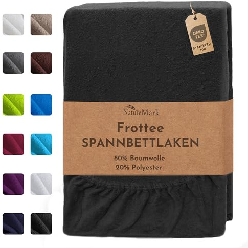 NatureMark Drap-Housse en éponge – Doux et Respirant, respectueux de la Peau, Pratique et Facile d’Entretien, Durable et résistant, 80% Coton & 20% Polyester,90x200-100x200 cm, Noir