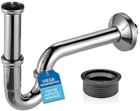 Viega Röhrensiphon Plus 101572 1 1/4 Zoll x 32mm, verchromt, verlängertes Tauchrohr und Wandrohr, Gummimanschette, Gumminippel by kör4u - für Abflussrohr 50x32mm - Made in Germany