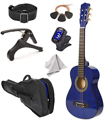 76,2 cm (30 Zoll) Linkshänder-Holzgitarre mit Koffer und Zubehör für Kinder/Mädchen/Jungen/Teenager/Anfänger (blau)