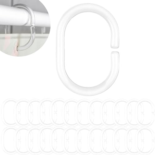 Duschdraperiringar, 24 stycken, i Transparent, Ø 46 x 29 mm invändigt, för duschdraperistänger, transparenta ringar för duschdraperi, kristallklara duschdraperiringar, duschkrok C-ring badrum gardin