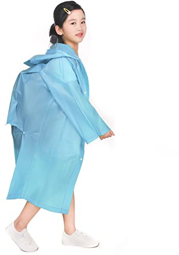 Infantiles Impermeable Chubasquero, EVA Abrigo Poncho de Lluvia con Capucha para Niños Niñas, Chaquetas Traje de Lluvia con Mochila Posición para al Aire Libre Alpinismo Ciclismo Cámping (Azul)