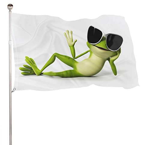 NIBABA Drapeau décoratif d'extérieur pour maison ou cour, impression grenouille amusante 3D, toutes saisons, bienvenue à la cour, décoration à suspendre 120 x 180 cm