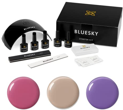BLUESKY Gel Nail Polish Starter Kit - Spring, with Professional 24W UV LED Lamp Dryer, 3 x 10ml Polishes, Cleanser Wipes, Top and Base Coat, File Buffer, Pack Of 1