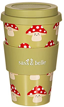 Adorable Mushroom Print Coffee Cup Designed by Sass & Belle, This eco-Friendly Reusable Mug is Ideal for Daily commutes and Coffee Breaks, Perfect for Coffee Lovers on The go.