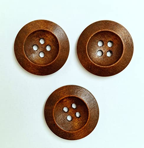 MajorCrafts® 16pcs 25mm Vintage Brown Deep Circle Design 4 Holes Round Wooden Large Sewing Buttons Needlework Embellishments