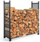 COSTWAY Firewood Rack, Heavy Duty Metal Fireplace Log Holder with Mesh Sides and Anti-slip Foot Pads, Indoor Outdoor Wood Storage Stacking Shelf Stand, 136kg Load Capacity