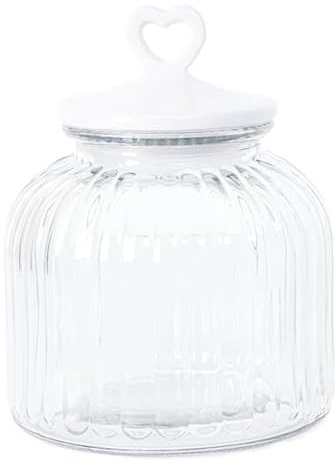 Barattolo Contenitore in Vetro con Tappo a Cuore Certificato per Alimenti, Barattoli Contenitori con Coperchio Organizer Cucina Caffè Sale Biscotti Pasta Caramelle (Rotondo Bianco 2900 ML)