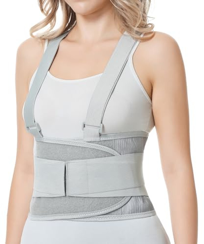 NEOtech Care Faja para la espalda con tirantes, apoyo lumbar, cinturón de culturismo/halterofilia, entrenamiento, seguridad en el trabajo y postura (Gris M)
